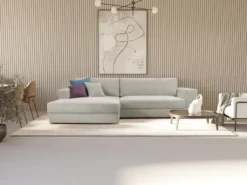 Canapé D'angle Gauche En Velours Côtelé Gris CURIPINA