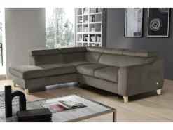 Canapé D'angle Convertible En Tissu Velours Luxe 5 Places, ASTERIA Taupe, Angle Gauche