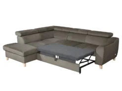 Canapé D'angle Convertible En Tissu Velours Luxe 5 Places, ASTERIA Taupe, Angle Gauche -Canapé Soldes Boutique canape 12331859