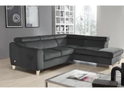 Canapé D'angle Convertible En Tissu Luxe 5 Places, ASTERIA Gris Foncé, Angle Droit