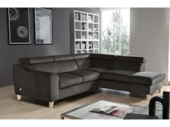 Canapé D'angle Convertible En Tissu Luxe 5 Places, ASTERIA Chocolat Clair, Angle Droit