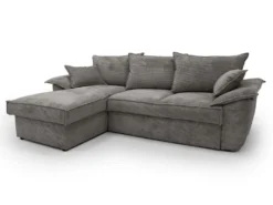 Canapé D'angle Gauche Convertible En Velours Côtelé Gris Foncé Avec Coffre De Rangement GUILLERMO II -Canapé Soldes Boutique canape 12342533