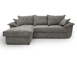 Canapé D'angle Gauche Convertible En Velours Côtelé Gris Foncé Avec Coffre De Rangement GUILLERMO II -Canapé Soldes Boutique canape 12342537