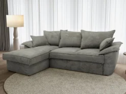 Canapé D'angle Gauche Convertible En Velours Côtelé Gris Foncé Avec Coffre De Rangement GUILLERMO II -Canapé Soldes Boutique canape 12342541