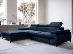 Canapé D'angle Gauche Convertible En Velours Bleu Nuit SAMARA De Pascal Morabito -Canapé Soldes Boutique canape 12344463