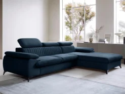 Canapé D'angle Droit Convertible En Velours Bleu Nuit SAMARA De Pascal Morabito -Canapé Soldes Boutique canape 12344475