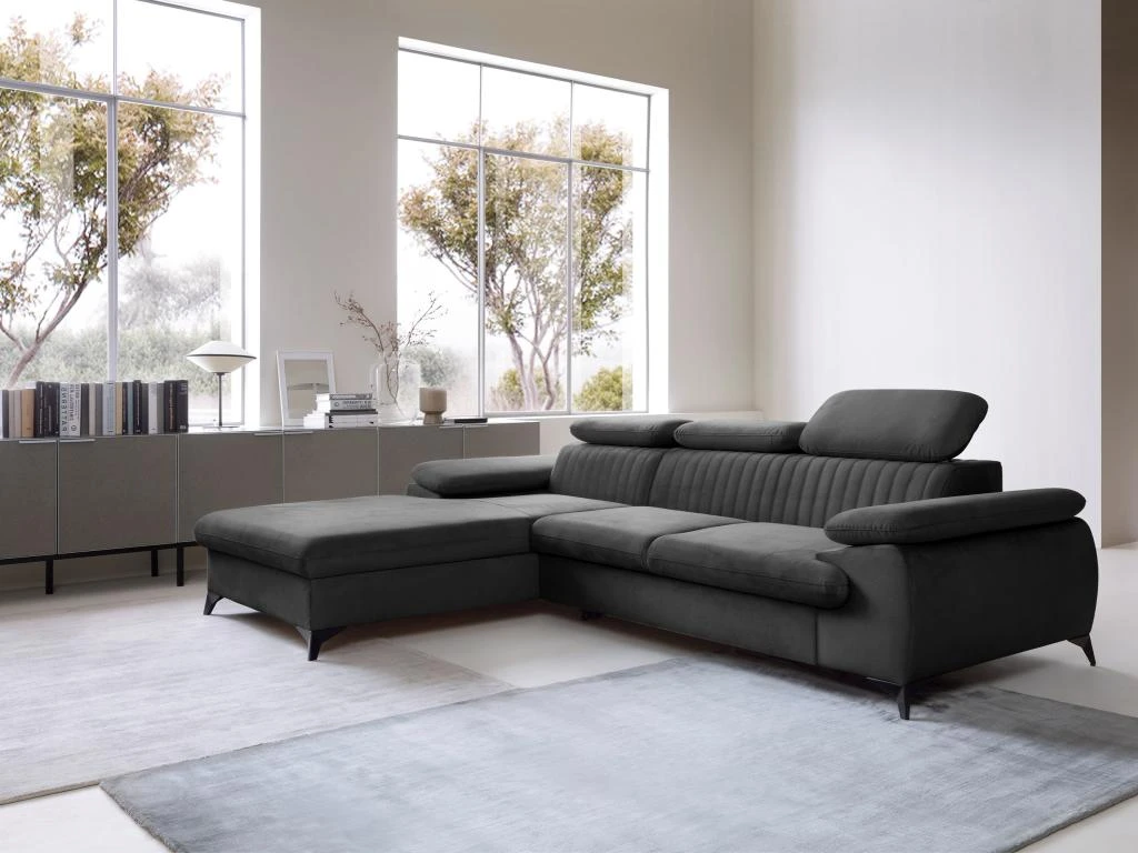 Canapé D'angle Gauche Convertible En Velours Gris Anthracite SAMARA De Pascal Morabito 1 Canapé D'angle Gauche Convertible En Velours Gris Anthracite SAMARA De Pascal Morabito