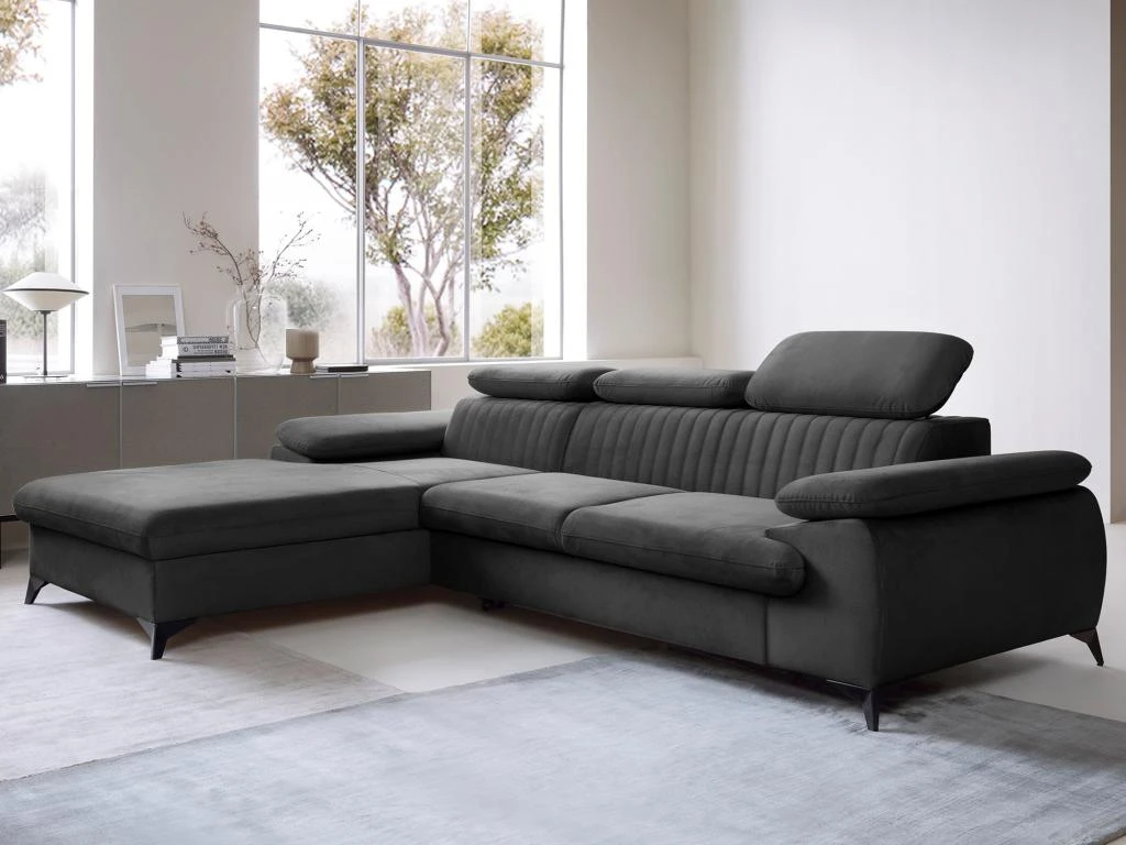 Canapé D'angle Gauche Convertible En Velours Gris Anthracite SAMARA De Pascal Morabito 6 Canapé D'angle Gauche Convertible En Velours Gris Anthracite SAMARA De Pascal Morabito – Image 6