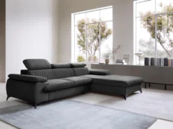 Canapé D'angle Droit Convertible En Velours Gris Anthracite SAMARA De Pascal Morabito