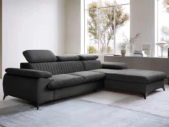 Canapé D'angle Droit Convertible En Velours Gris Anthracite SAMARA De Pascal Morabito -Canapé Soldes Boutique canape 12344547