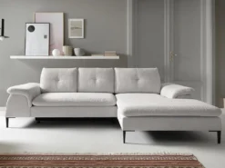 Canapé D'angle Droit Convertible En Tissu Bouclette Blanc JOLESA -Canapé Soldes Boutique canape 12345737