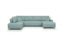 Canapé D'angle Panoramique Convertible 7 Places - Scandinave Bleu Gris - JAKOB