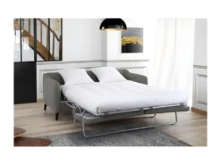 HEXAGONE Canape Convertible 3 Places - Velours Gris - L 182 X P 85 X H 97 Cm - CLYDE -Canapé Soldes Boutique canape 12397269
