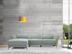 Canapé D'angle Gauche Relax électrique En Tissu Gris Et Jaune GERALDINE