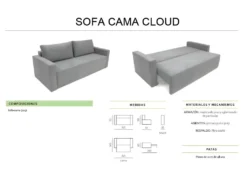 Canapé-lit CLOUD Gris Clair Convertible En Lit, Bahut. Système D'ouverture Coulissante.225x92x92cm. -Canapé Soldes Boutique canape 12435169