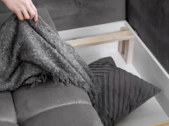 Canapé D'angle Droit Panoramique Convertible En Velours Gris ESILIA -Canapé Soldes Boutique canape 12462311