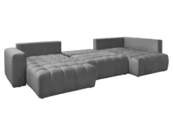 Canapé D'angle Droit Panoramique Convertible En Velours Gris ESILIA -Canapé Soldes Boutique canape 12462313