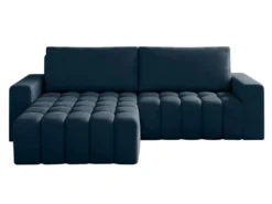 Canapé D'angle Gauche Convertible En Velours Bleu Nuit ESILIA -Canapé Soldes Boutique canape 12479439