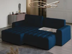 Canapé D'angle Gauche Convertible En Velours Bleu Nuit ESILIA -Canapé Soldes Boutique canape 12479489