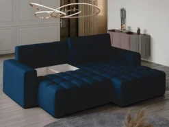 Canapé D'angle Droit Convertible En Velours Bleu Nuit ESILIA -Canapé Soldes Boutique canape 12479837