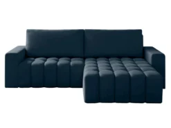 Canapé D'angle Droit Convertible En Velours Bleu Nuit ESILIA -Canapé Soldes Boutique canape 12479879
