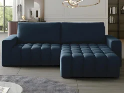 Canapé D'angle Droit Convertible En Velours Bleu Nuit ESILIA -Canapé Soldes Boutique canape 12479941