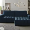 Canapé D'angle Droit Convertible En Velours Bleu Nuit ESILIA
