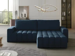 Canapé D'angle Droit Convertible En Velours Bleu Nuit ESILIA