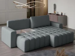 Canapé D'angle Droit Convertible En Velours Gris ESILIA -Canapé Soldes Boutique canape 12486301