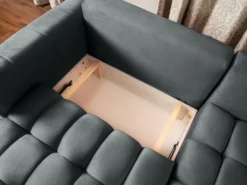 Canapé D'angle Droit Convertible En Velours Gris ESILIA -Canapé Soldes Boutique canape 12486347