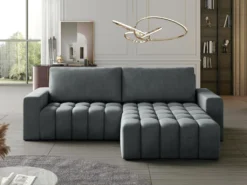 Canapé D'angle Droit Convertible En Velours Gris ESILIA