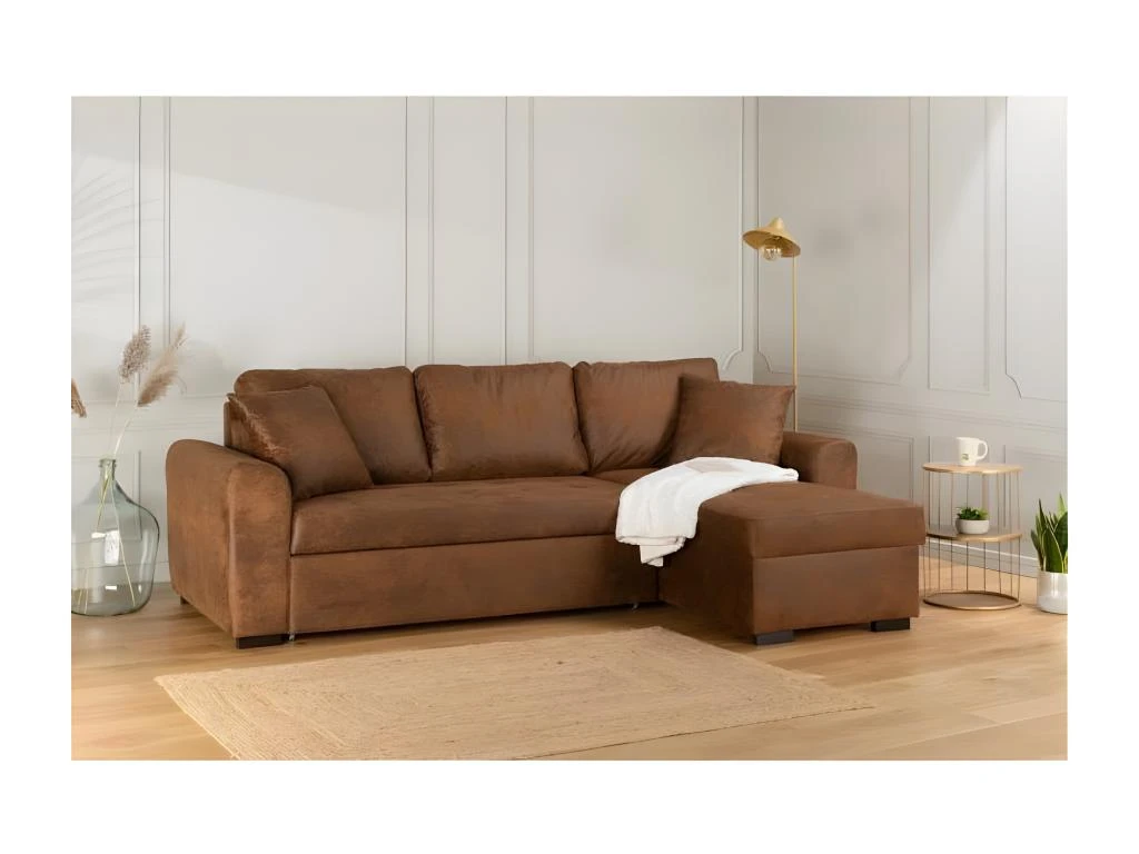 Canape Dangle Convertible Reversible - Tissu Marron Vintage - L 244 X P 151 X H 90 - HAMILTON - Fabrique En Ukraine 2 Canape Dangle Convertible Reversible - Tissu Marron Vintage - L 244 X P 151 X H 90 - HAMILTON - Fabrique En Ukraine – Image 2
