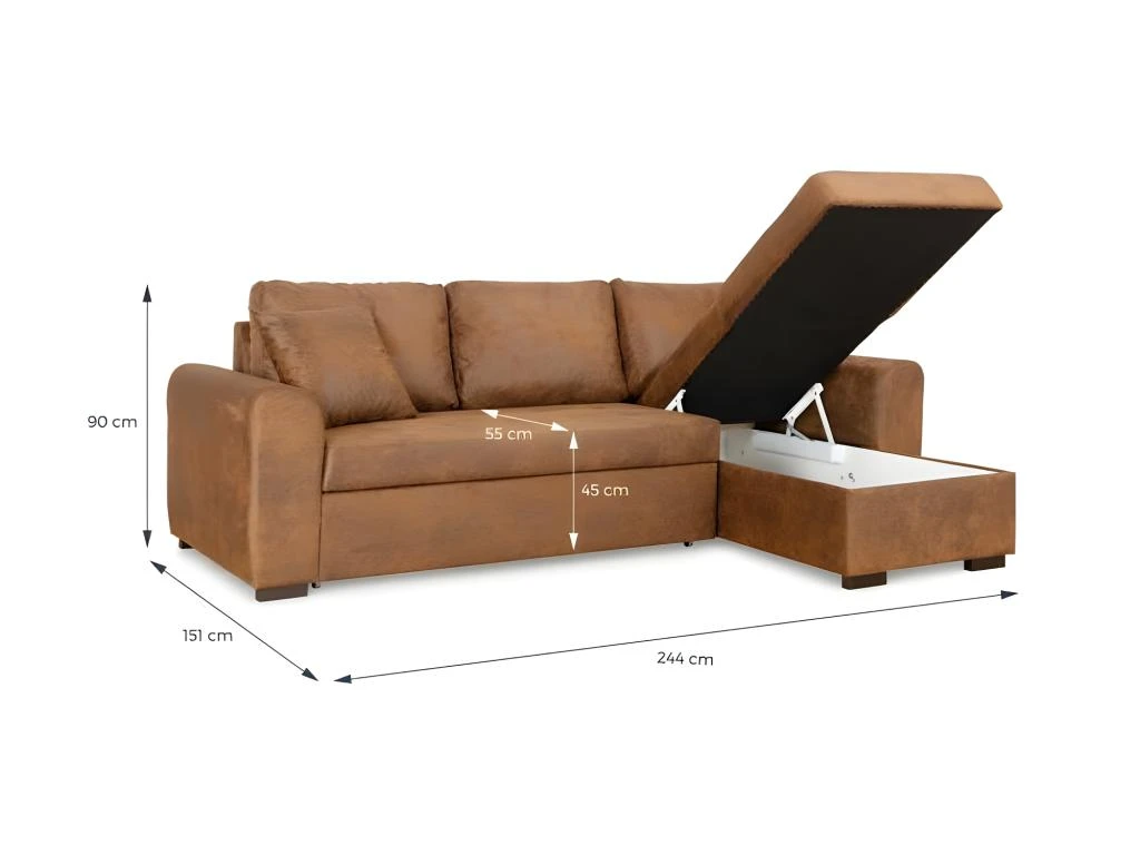 Canape Dangle Convertible Reversible - Tissu Marron Vintage - L 244 X P 151 X H 90 - HAMILTON - Fabrique En Ukraine 4 Canape Dangle Convertible Reversible - Tissu Marron Vintage - L 244 X P 151 X H 90 - HAMILTON - Fabrique En Ukraine – Image 4