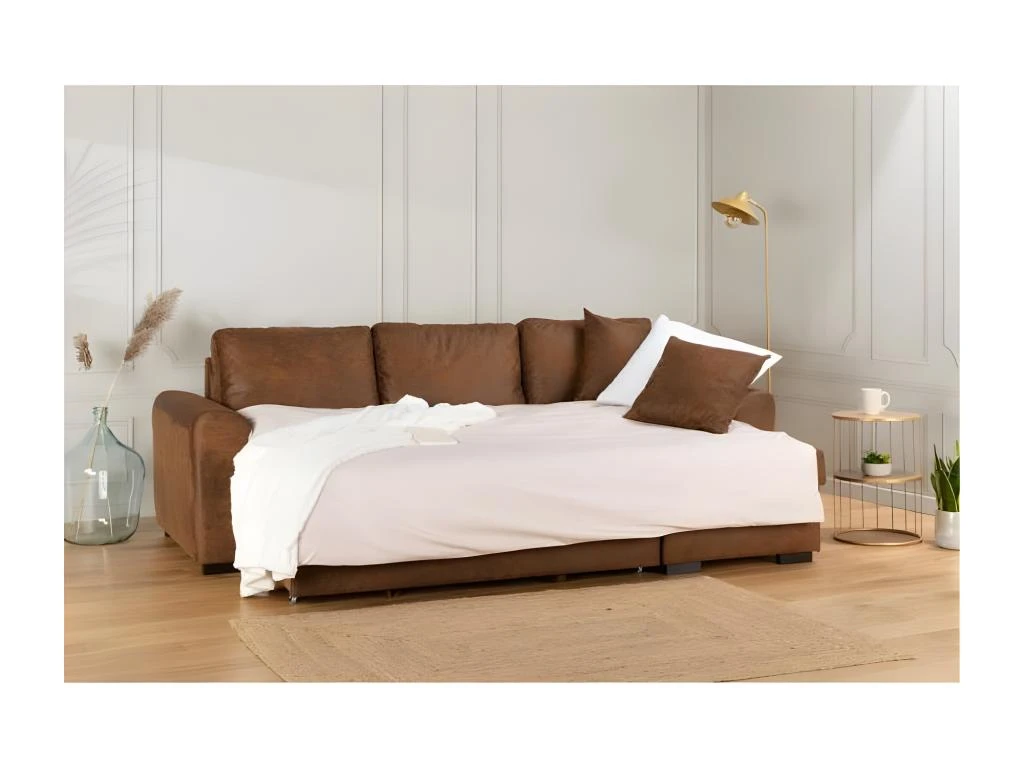 Canape Dangle Convertible Reversible - Tissu Marron Vintage - L 244 X P 151 X H 90 - HAMILTON - Fabrique En Ukraine 5 Canape Dangle Convertible Reversible - Tissu Marron Vintage - L 244 X P 151 X H 90 - HAMILTON - Fabrique En Ukraine – Image 5