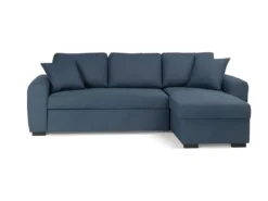 Canapé D'angle Convertible Réversible - Tissu Bleu - HAMILTON - L 244 X P 151 X H 90 - Fabriqué En Ukraine