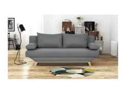 TEIJO Banquette Convertible 3 Places + Coffre De Rangement - Pieds Bois Clair - Tissu Gris Clair - L187 X P 91 X H 82 Cm -Canapé Soldes Boutique canape 12511281
