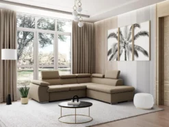 Canapé D'angle Convertible En Tissu Avec Coffre De Rangement FABIEN - Beige - Angle Droit