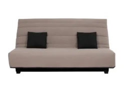 DUNLOPILLO Banquette Clic Clac - Tissu Taupe + 2 Coussins Noir - L 194 X P 98 X H 102 Cm - Made In France - ALEX