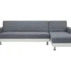 Canape Dangle 3 Places Reversible - Tissu Gris Et Simili Blanc - Pieds En Acier - L 277 X P 157 X H 80 Cm - IVANA