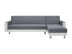 Canape Dangle 3 Places Reversible - Tissu Gris Et Simili Blanc - Pieds En Acier - L 277 X P 157 X H 80 Cm - IVANA