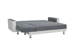 Canape Dangle 3 Places Reversible - Tissu Gris Et Simili Blanc - Pieds En Acier - L 277 X P 157 X H 80 Cm - IVANA -Canapé Soldes Boutique canape 12536119