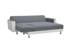 Canape Dangle 3 Places Reversible - Tissu Gris Et Simili Blanc - Pieds En Acier - L 277 X P 157 X H 80 Cm - IVANA -Canapé Soldes Boutique canape 12536121