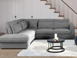 Grand Canapé D'angle Gauche En Velours Côtelé Gris MONDOVI -Canapé Soldes Boutique canape 12559085