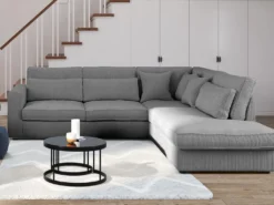 Grand Canapé D'angle Droit En Velours Côtelé Gris MONDOVI -Canapé Soldes Boutique canape 12559089