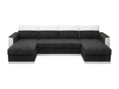 JAMES Canape Dangle Panoramique Convertible 5 Places - Simili Et Tissu Blanc Et Anthracite - L 298 X P 142 X H 85 Cm