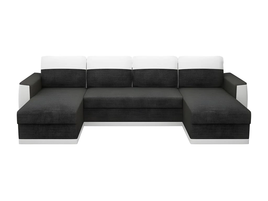 JAMES Canape Dangle Panoramique Convertible 5 Places - Simili Et Tissu Blanc Et Anthracite - L 298 X P 142 X H 85 Cm 1 JAMES Canape Dangle Panoramique Convertible 5 Places - Simili Et Tissu Blanc Et Anthracite - L 298 X P 142 X H 85 Cm
