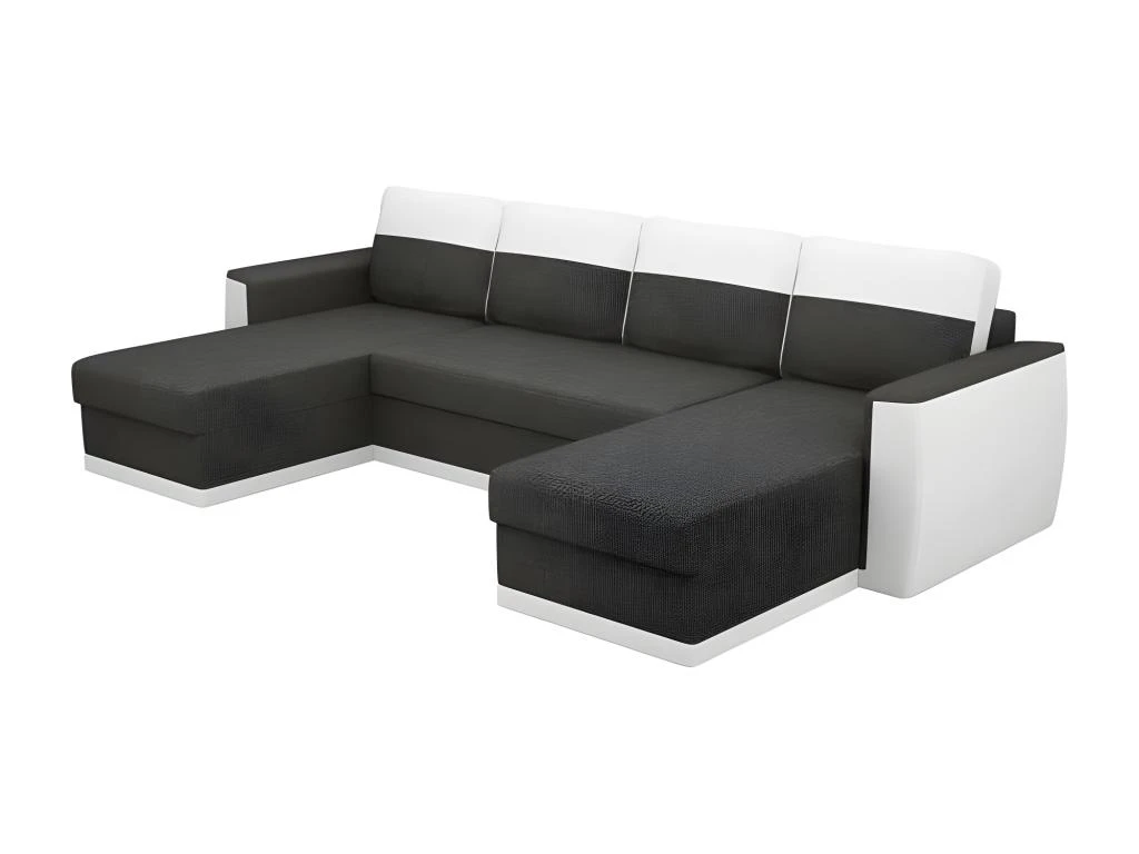 JAMES Canape Dangle Panoramique Convertible 5 Places - Simili Et Tissu Blanc Et Anthracite - L 298 X P 142 X H 85 Cm 2 JAMES Canape Dangle Panoramique Convertible 5 Places - Simili Et Tissu Blanc Et Anthracite - L 298 X P 142 X H 85 Cm – Image 2