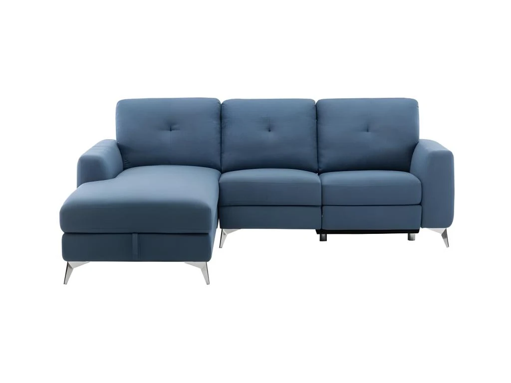 Canape Dangle Gauche Avec 1 Place Relax Electrique + Coffre - Tissu Bleu - L 260 X P 51 X H 90 Cm - FRANKLIN 1 Canape Dangle Gauche Avec 1 Place Relax Electrique + Coffre - Tissu Bleu - L 260 X P 51 X H 90 Cm - FRANKLIN