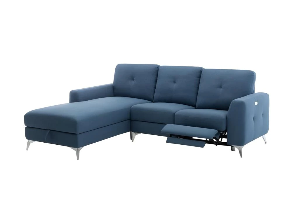 Canape Dangle Gauche Avec 1 Place Relax Electrique + Coffre - Tissu Bleu - L 260 X P 51 X H 90 Cm - FRANKLIN 3 Canape Dangle Gauche Avec 1 Place Relax Electrique + Coffre - Tissu Bleu - L 260 X P 51 X H 90 Cm - FRANKLIN – Image 3