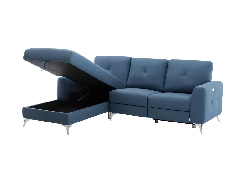 Canape Dangle Gauche Avec 1 Place Relax Electrique + Coffre - Tissu Bleu - L 260 X P 51 X H 90 Cm - FRANKLIN 4 Canape Dangle Gauche Avec 1 Place Relax Electrique + Coffre - Tissu Bleu - L 260 X P 51 X H 90 Cm - FRANKLIN – Image 4